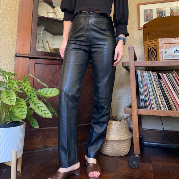 90s vintage black leather pants fitted 90s sleaze Y2K Mix It 100% genuine - Picture 1 of 7